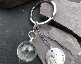 Dandelion seed Keyring, glass Dandelion seed keychain, dandelion wish Keyring, Army Brat keyring, wedding favours