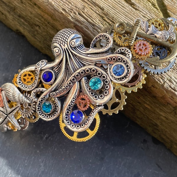 Pince à cheveux steampunk, accessoire pour cheveux rouages et engrenages, barrette à cheveux de style vintage victorien steampunk, barrette à cheveux de pieuvre steampunk 10 cm