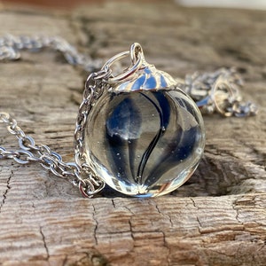 Retro Black Smoke Eye Glass Marble Necklace - Stainless Steel Chain