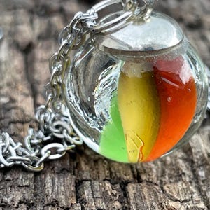 Retro Glass Marble Necklace: Recycled Toy Marble, Stainless Steel Chain