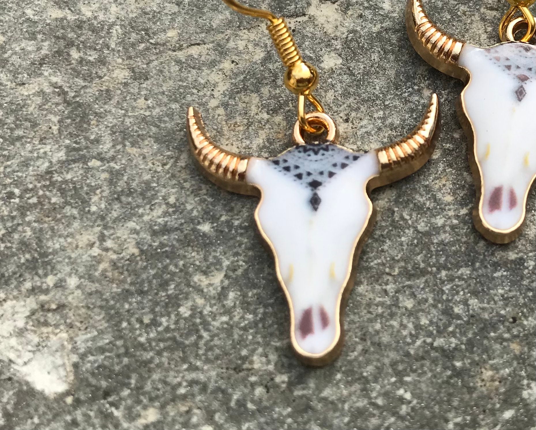 Enamel Cow Skull Earring, Bull Earrings, Cowboys, Cowgirls, Wild West jewellery, cowgirl earrings, Aztec earrings