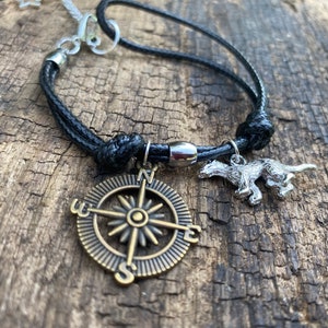 His Dark Materials Bracelet, Compass & Pantalaimon Charm, ferret charm bracelet, polecat bracelet, stoat braclet, ermine bracelet