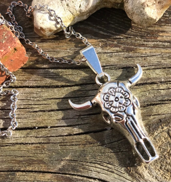 Cow Skull Necklace Cowskull Necklace Long Necklace Country Western Necklace  Cowgirl Necklace Cow Skull Jewelry cowskull Jewelry - Etsy