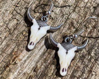 Enamel Cow Skull Earring, Bull Earrings, Cowboys, Cowgirls, Wild West jewellery, cowgirl earrings, Aztec earrings