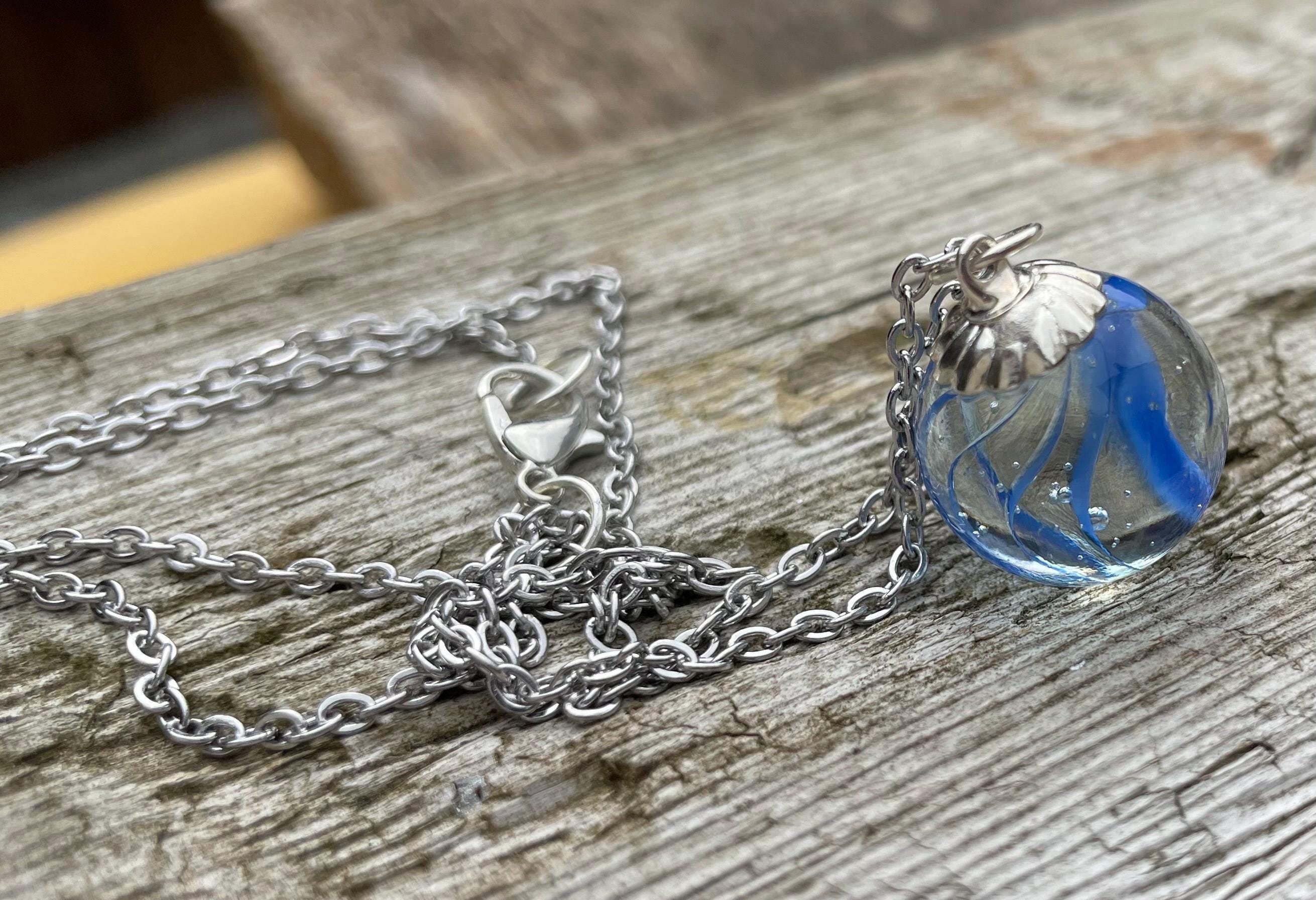Retro Glass Marble Necklace: Stainless Steel Curb Chain - Etsy