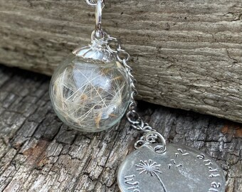 Dandelion seed Necklace, glass Dandelion seed necklace, dandelion wish necklace, Army Brat necklace, glass dandelion globe, wish charm