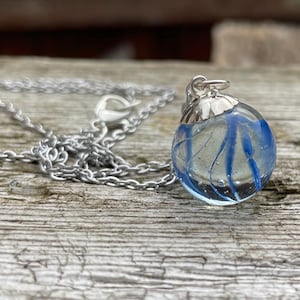 Retro Glass Marble Necklace: Stainless Steel Curb Chain