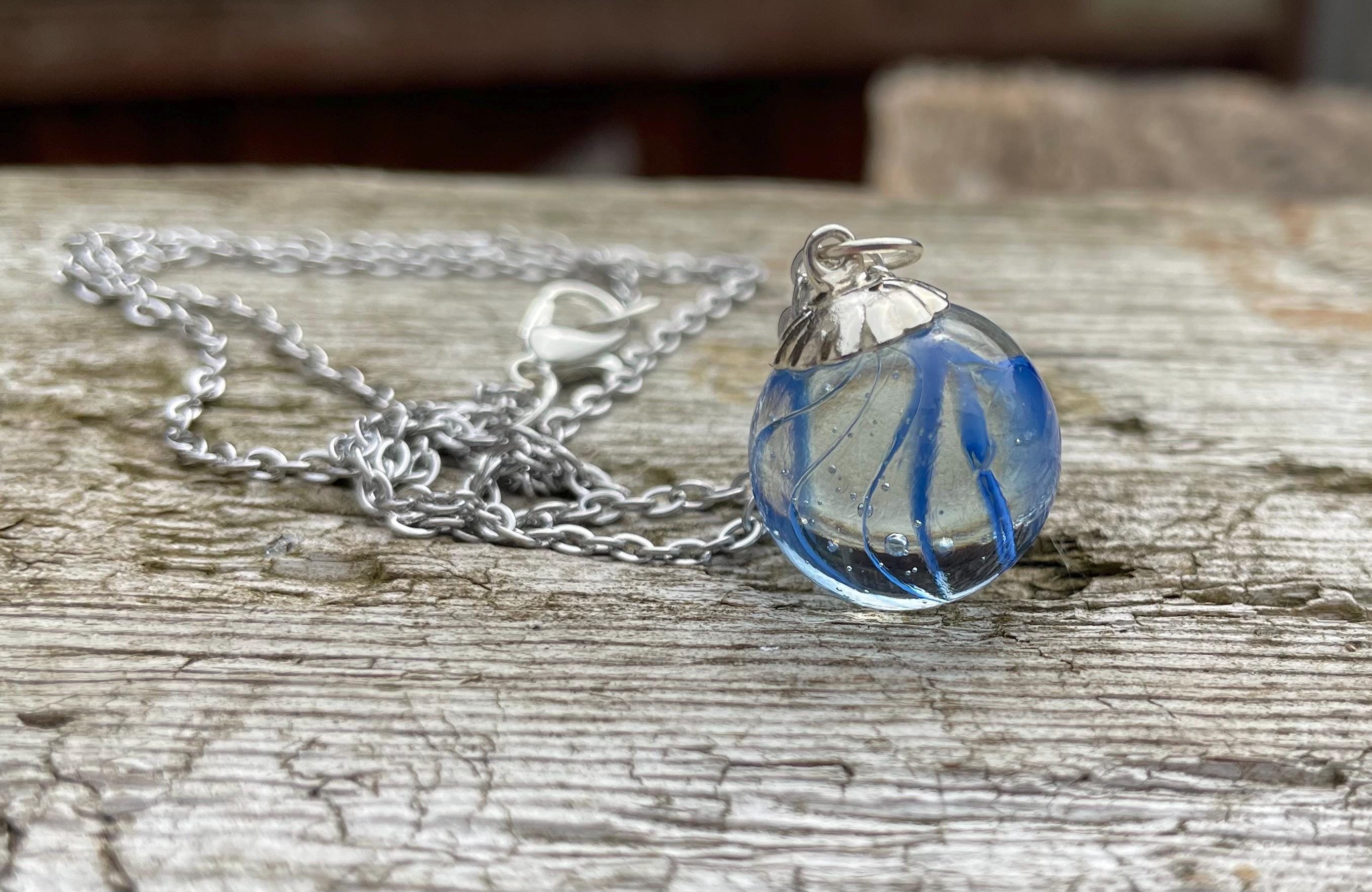 Retro Glass Marble Necklace: Stainless Steel Curb Chain - Etsy