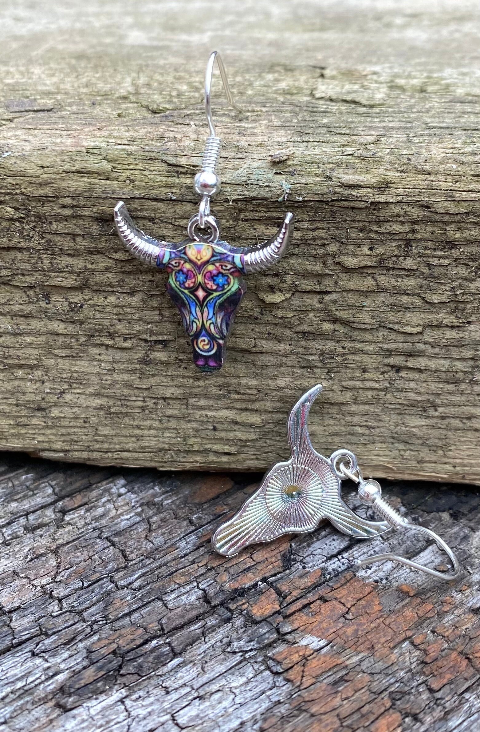 Orecchini teschio di toro in argento sterling / Orecchini pendenti a forma di testa di mucca / Orecchini boho e hippie / Regali divertenti / Gioielli in argento 925 / E585 - Italia