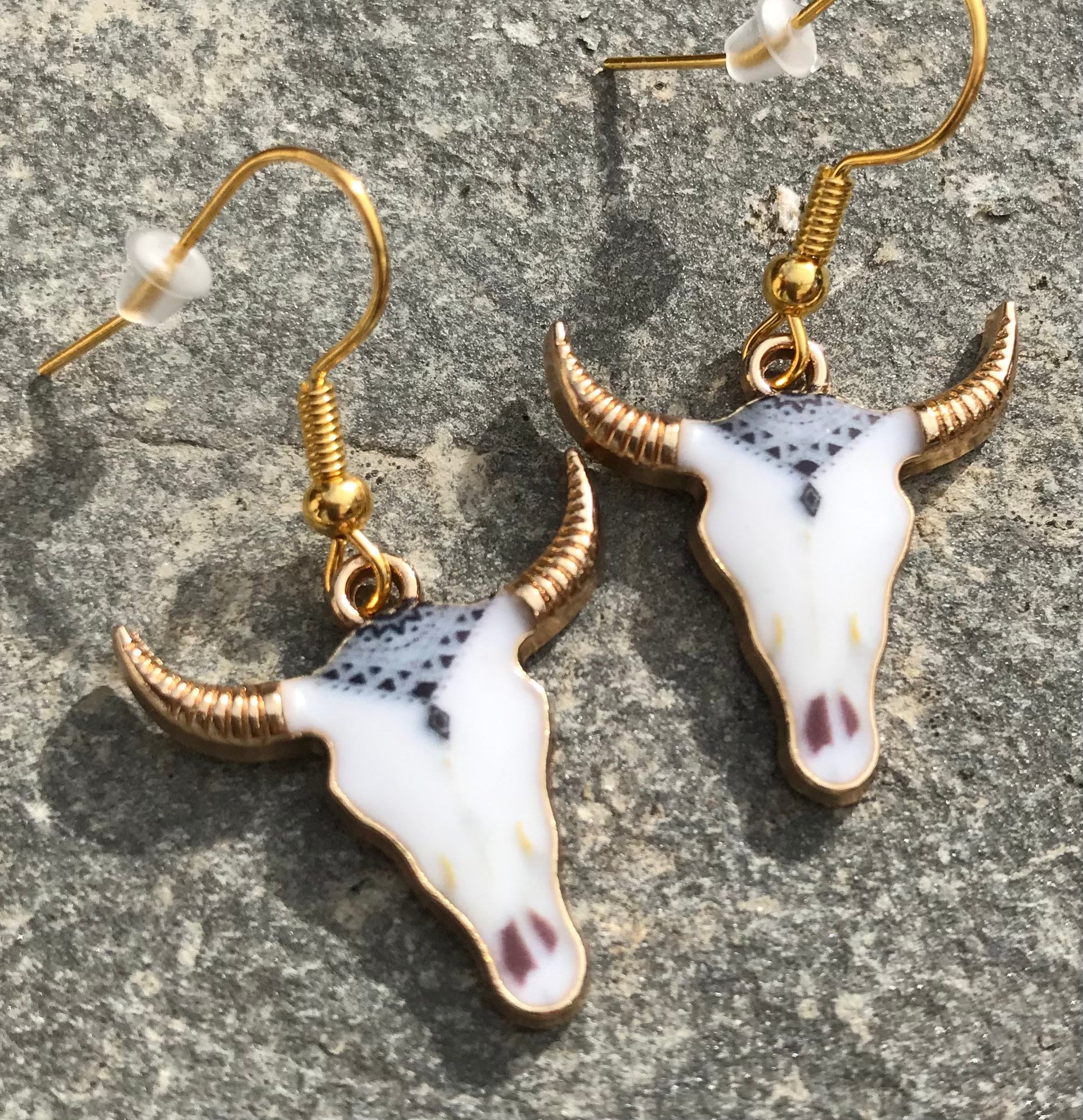 Enamel Cow Skull Earring, Bull Earrings, Cowboys, Cowgirls, Wild West jewellery, cowgirl earrings, Aztec earrings