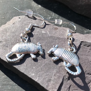 Armadillo earrings on silver plated ear hooks, Armadillo jewellery, Exotic animal earrings, Pangolin earrings, armadillo fans