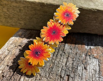 Horquilla francesa de madera hecha a mano con forma de margarita: Pinza para el cabello rústica con forma de flor