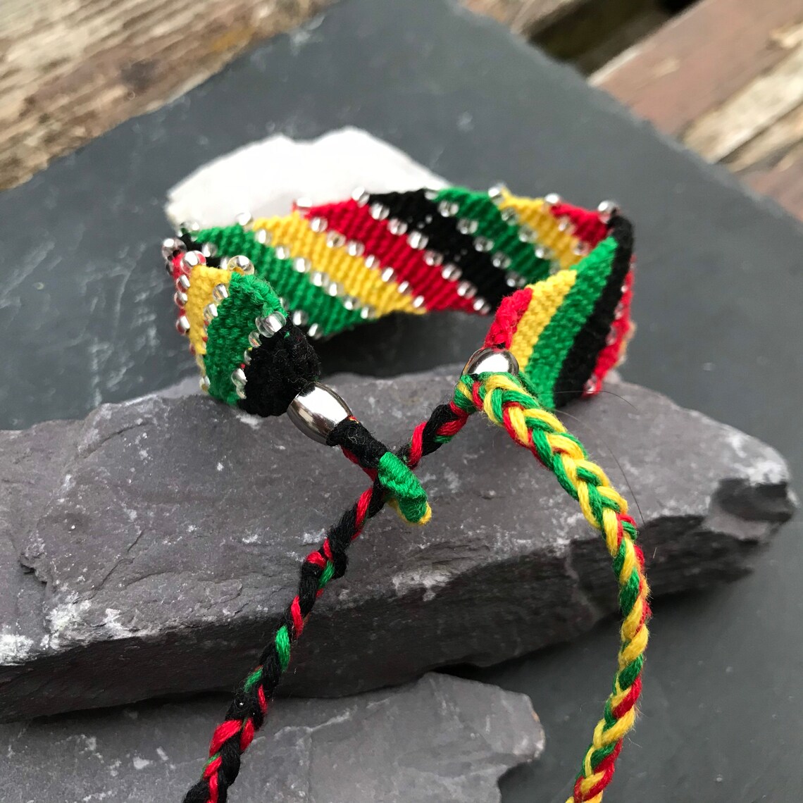 Jamaican coloured hand braided and beaded friendship bracelet Etsy