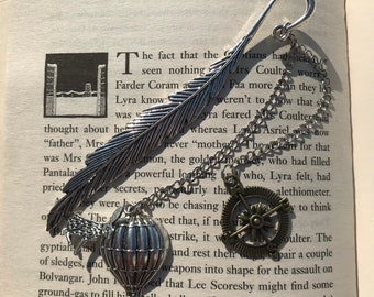 His Dark Materials Bookmark: Feather, Compass, & Hot Air Balloon