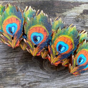 Handmade Wooden Peacock Feather Hair Clip - French Barrette