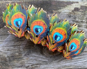 Handmade Wooden Peacock Feather Hair Clip - French Barrette