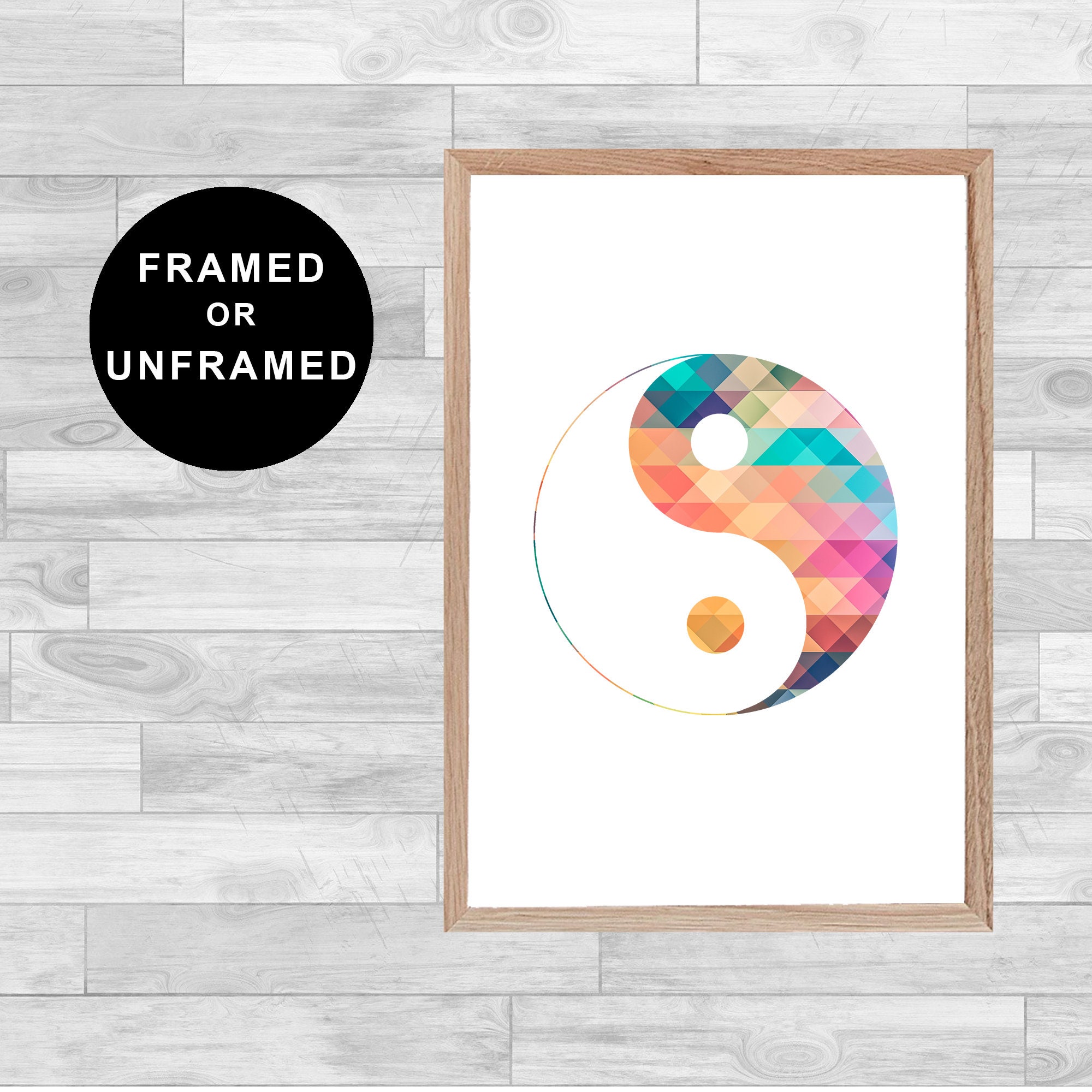 Framed Or Unframed Yin Yang Print Spirituality Wall Art Watercolor Tree Of Life Lotus Flower Om Home