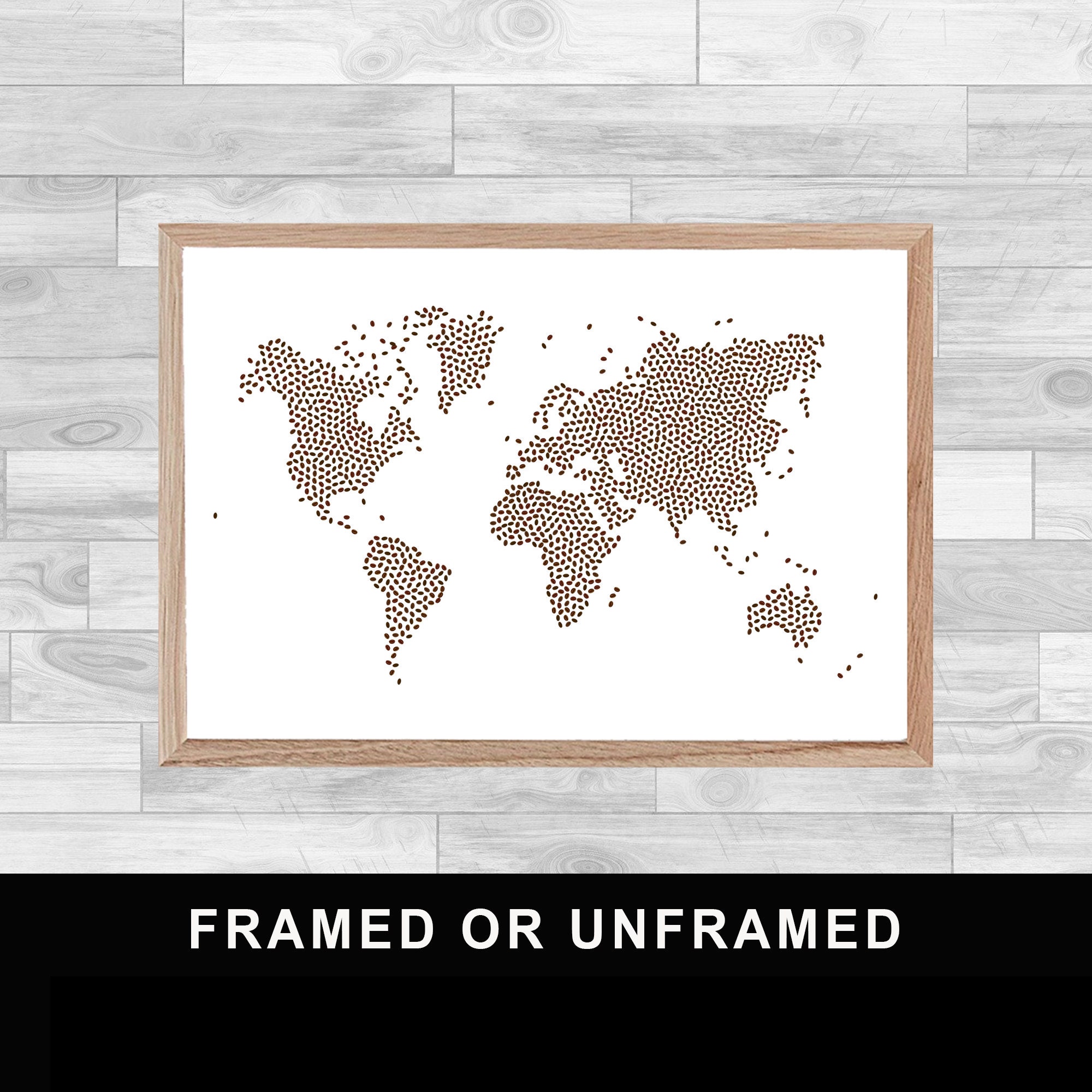 Framed Or Unframed World Map Print Coffee Kitchen Decoration Wall Art Watercolor Gift Home Decor Pai