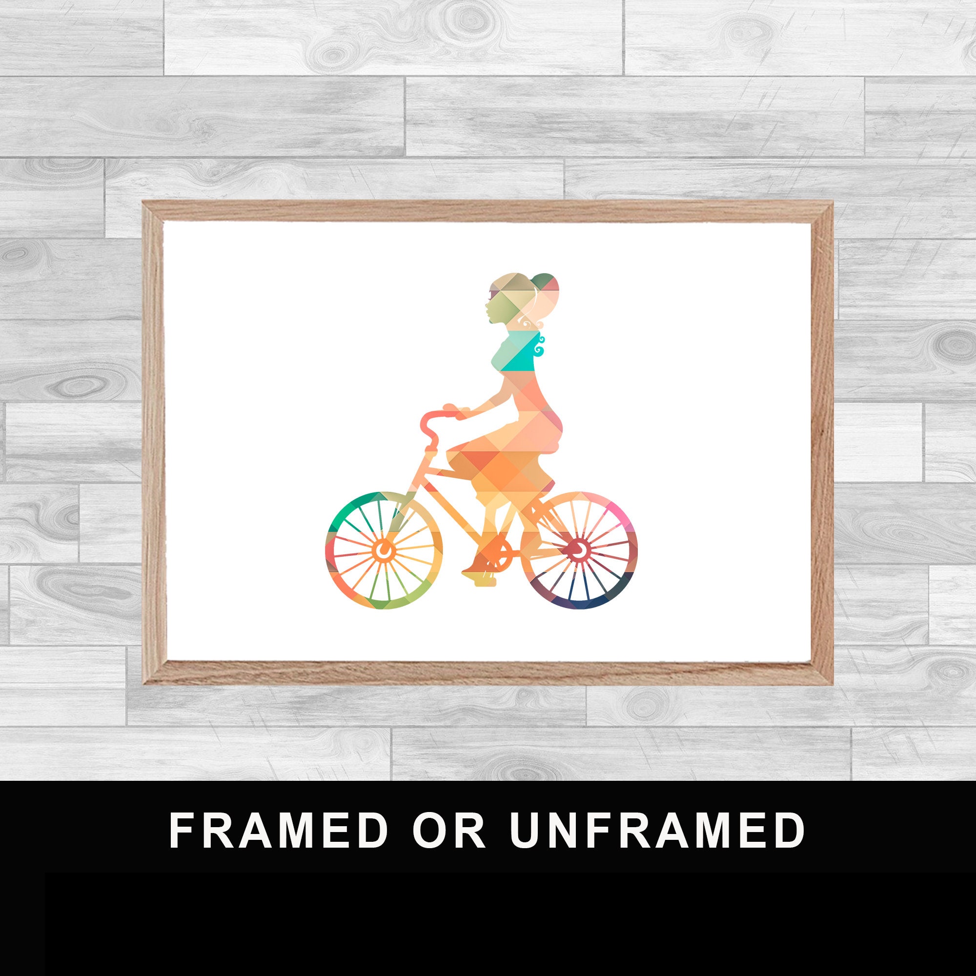 Framed Or Unframed Woman Biking Print Love Family Sports Wall Art Gift Home Decor Painting Aquarel C