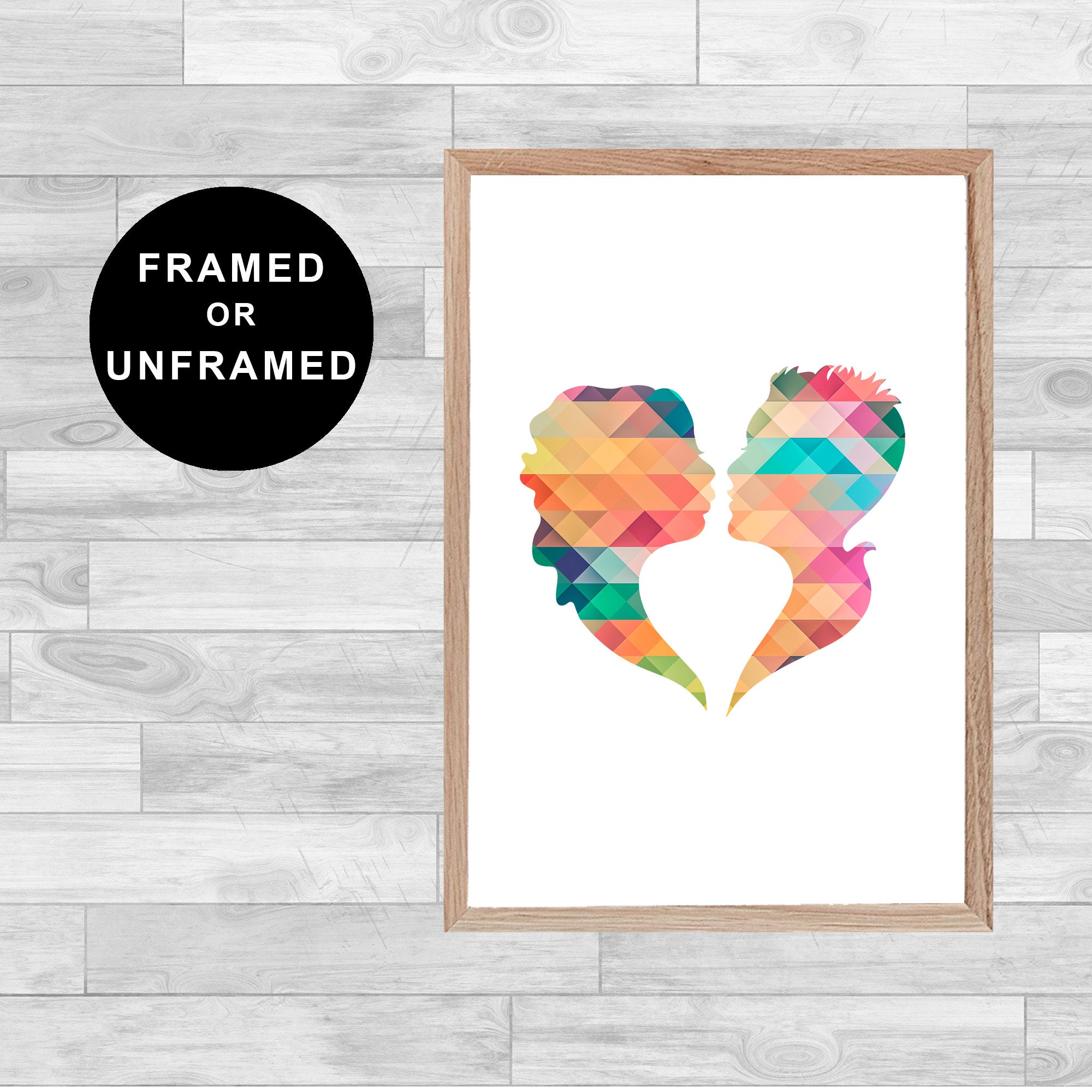 Framed Or Unframed Kissing Couple Print Love Family Wall Art Watercolor Gift Home Decor Painting Aqu