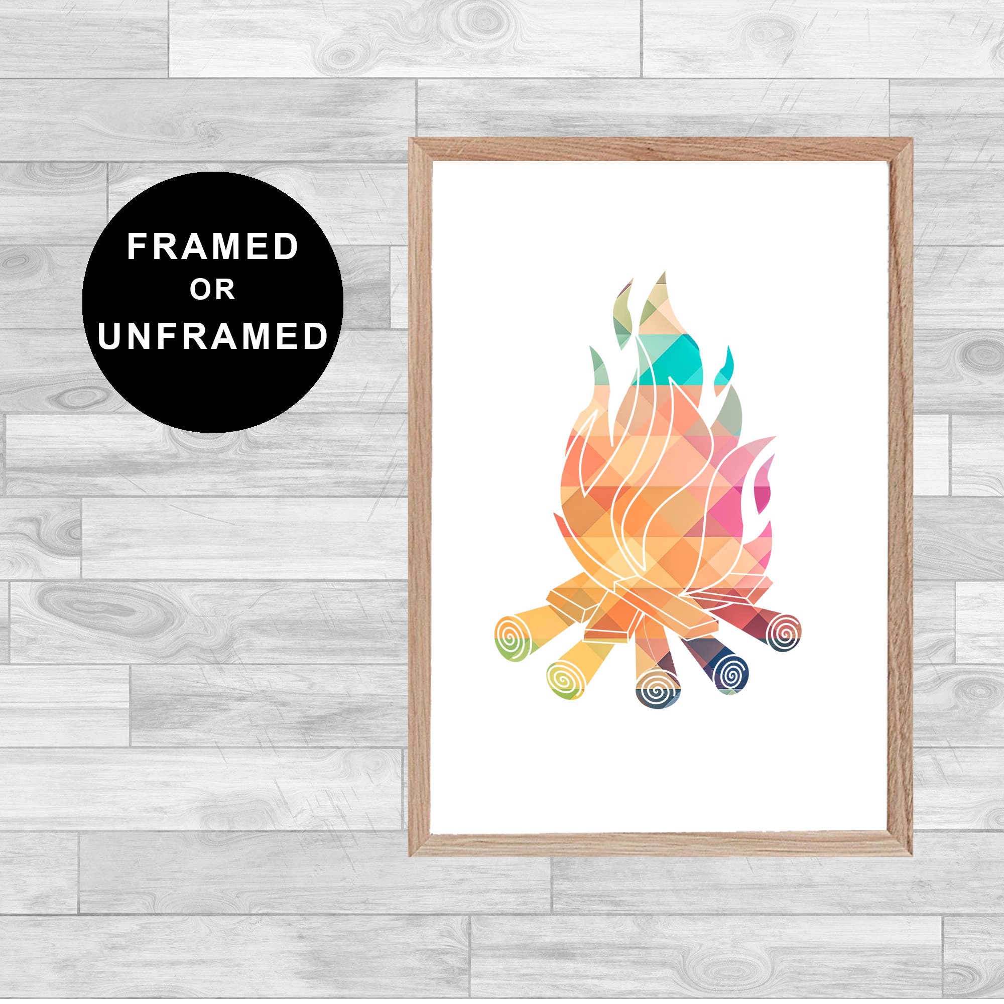 Framed Or Unframed Camp Fire Print Camping Sport Canoe Wall Art Watercolor Wallart Gift Home Decor P