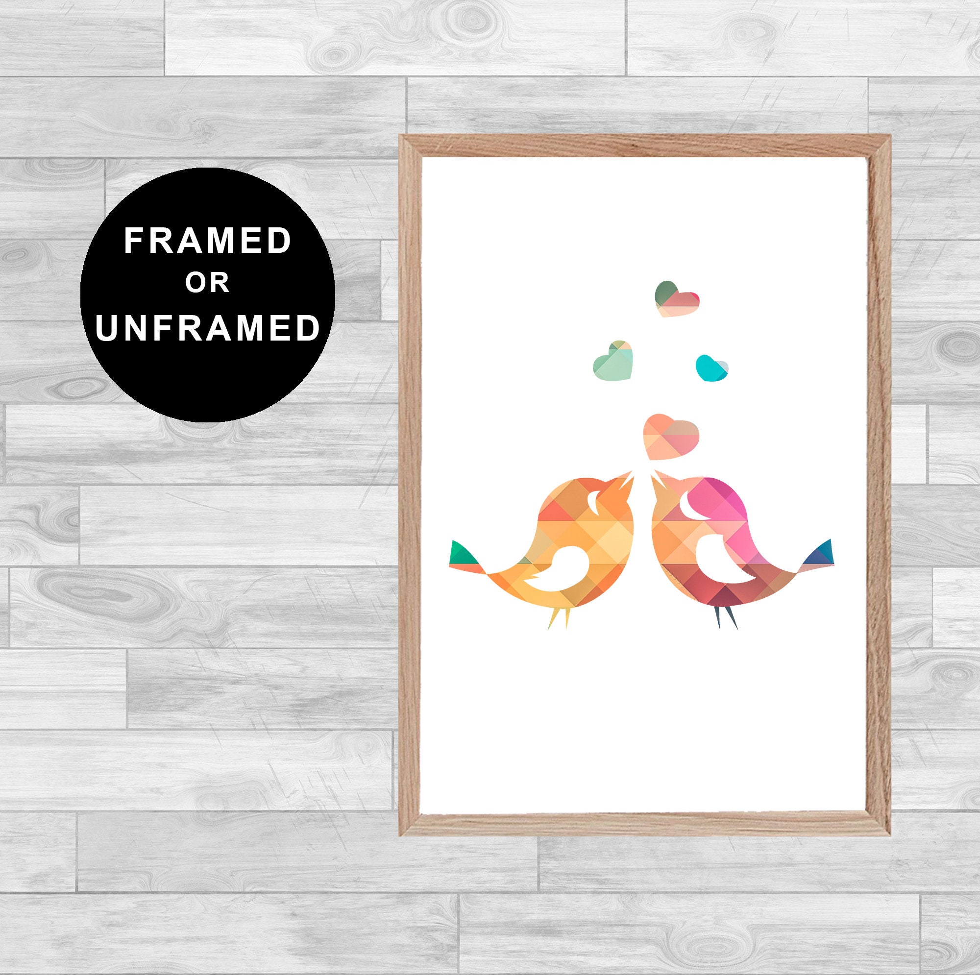 Framed Or Unframed Birds Love Print Colorful Kid's Room Decoration Wall Art Watercolor Friend Home D