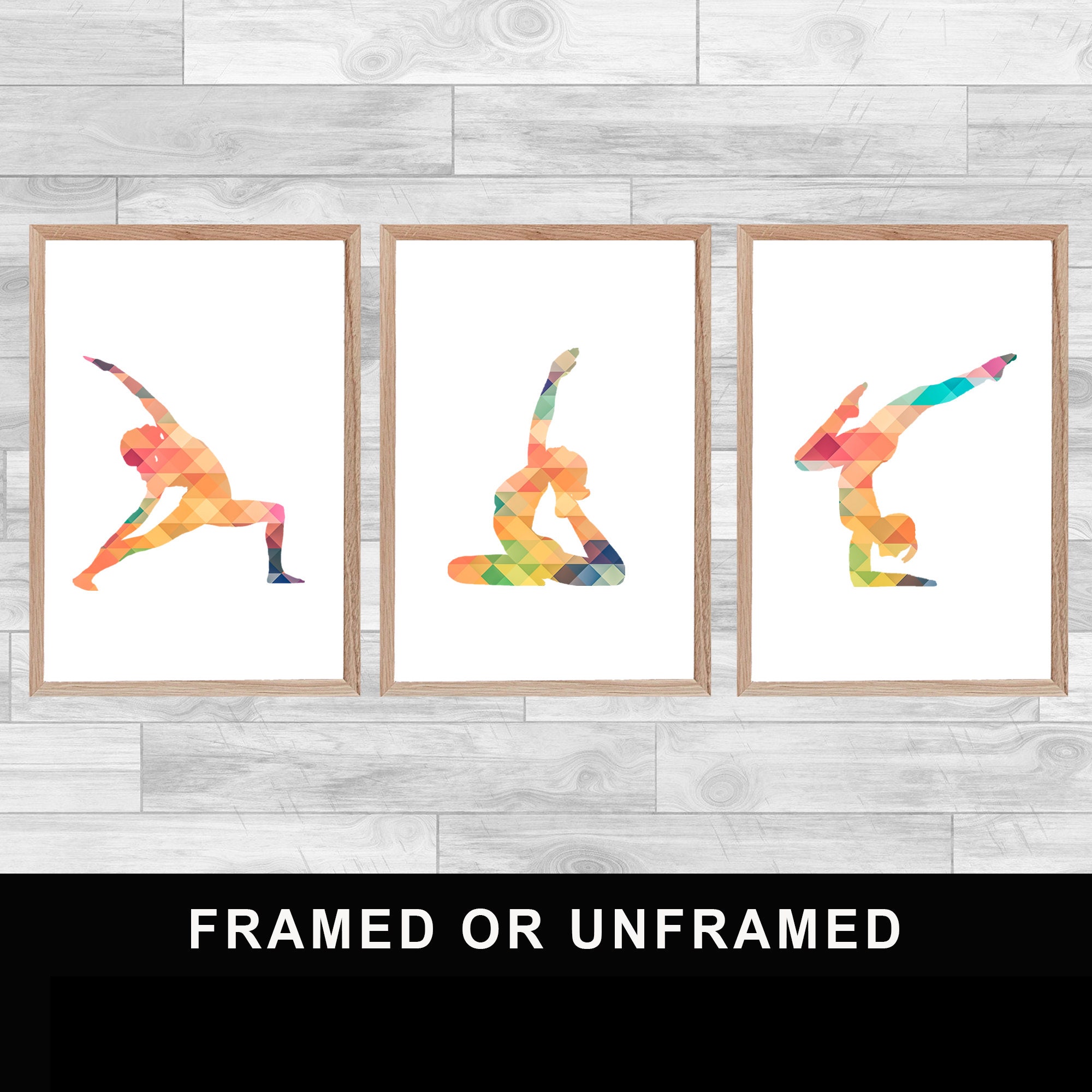 Framed Or Unframed Set Of 3 Prints Yoga Posture Lotus Flower Spirituality Wall Art Home Decor Medita