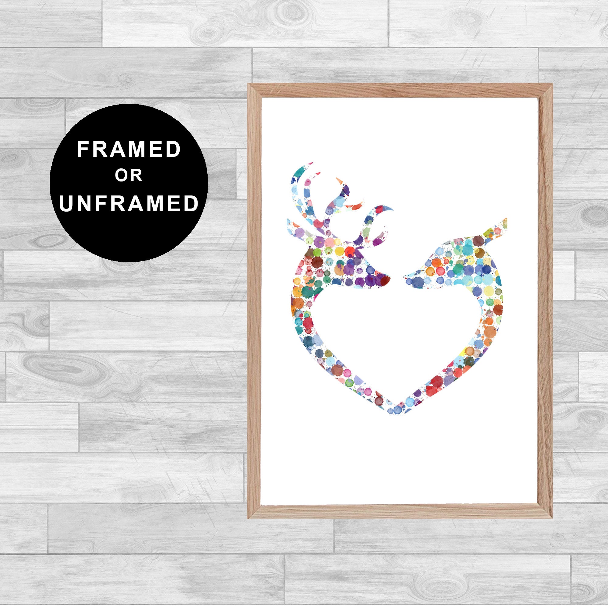 Framed Or Unframed Deers Love Print Kid's Room Decoration Wall Art Gift Home Decor Painting Animals