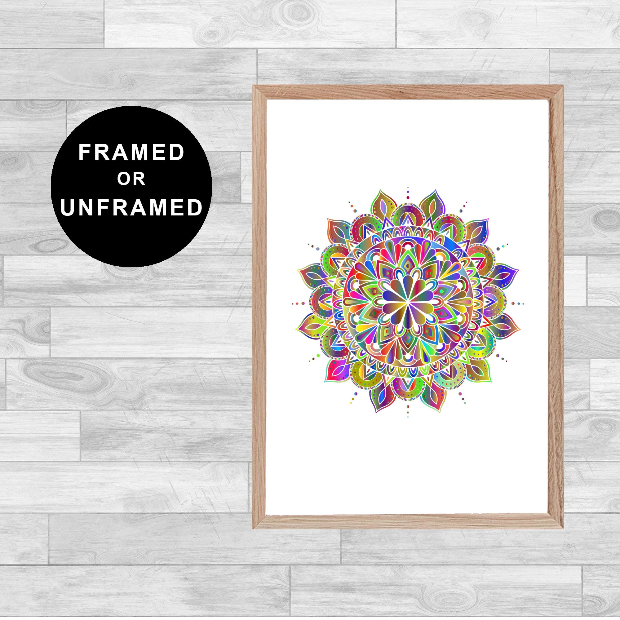 Framed Or Unframed Mandala Print Colorful Spirituality Meditation Zen Yoga Wall Art Watercolor Gift