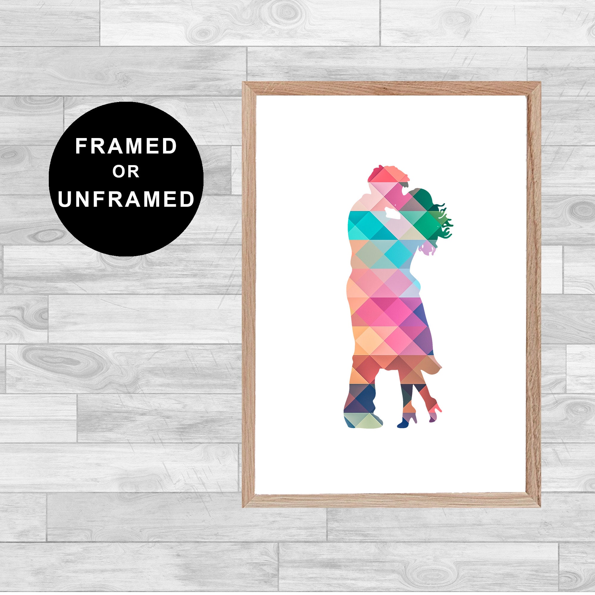 Framed Or Unframed Kissing Couple Print Love Family Wall Art Watercolor Gift Home Decor Painting Aqu