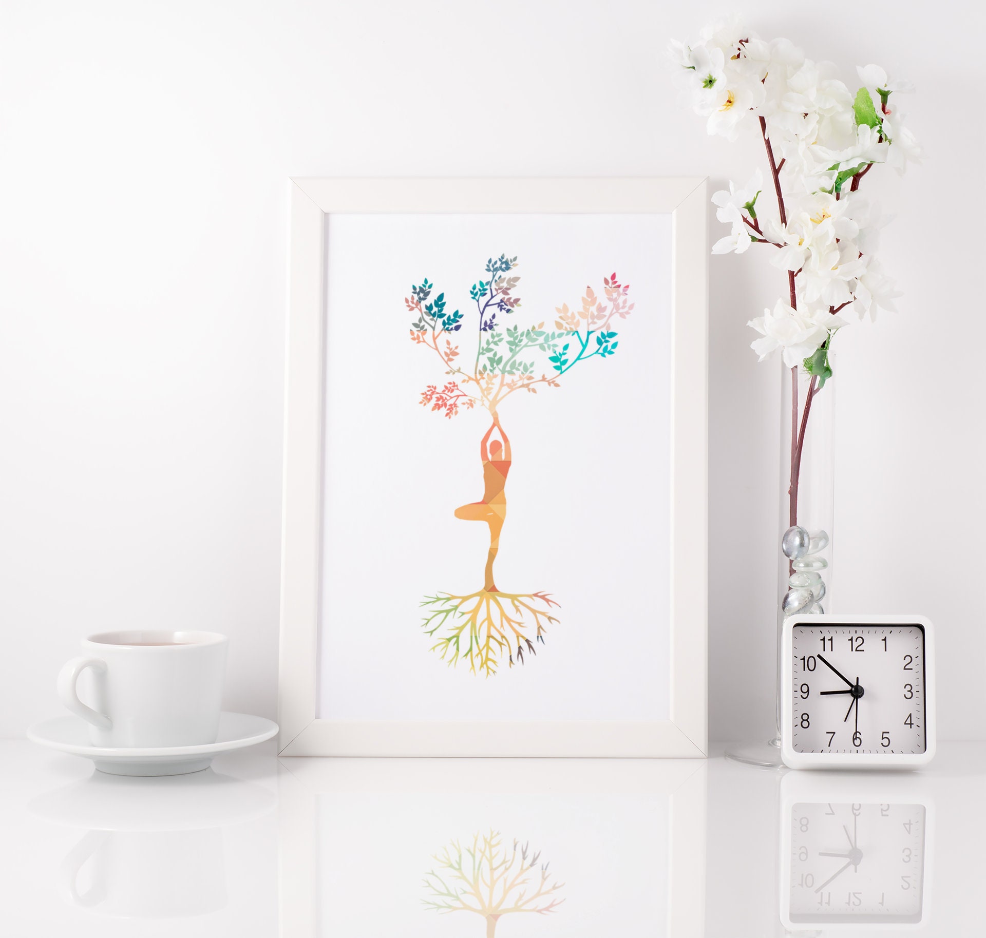 Framed Or Unframed Arbre de Vie Yoga Femme Print Spirituality Zen Meditation Wall Art Watercolor Gif