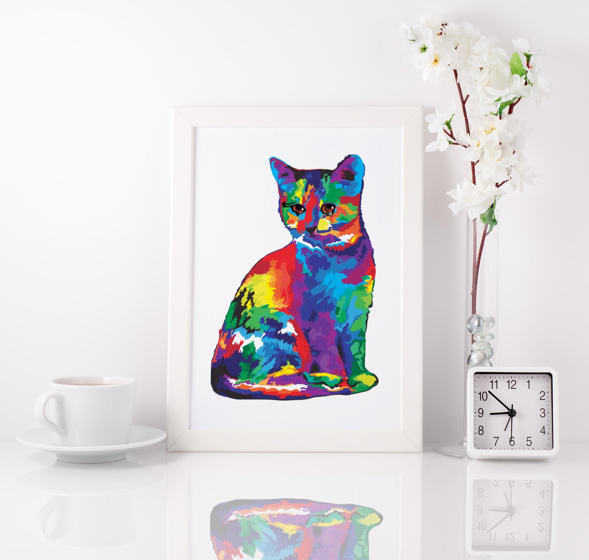 Framed Or Unframed Cat Print Colorful Love Kid's Room Decoration Wall Art Watercolor Gift Home Decor