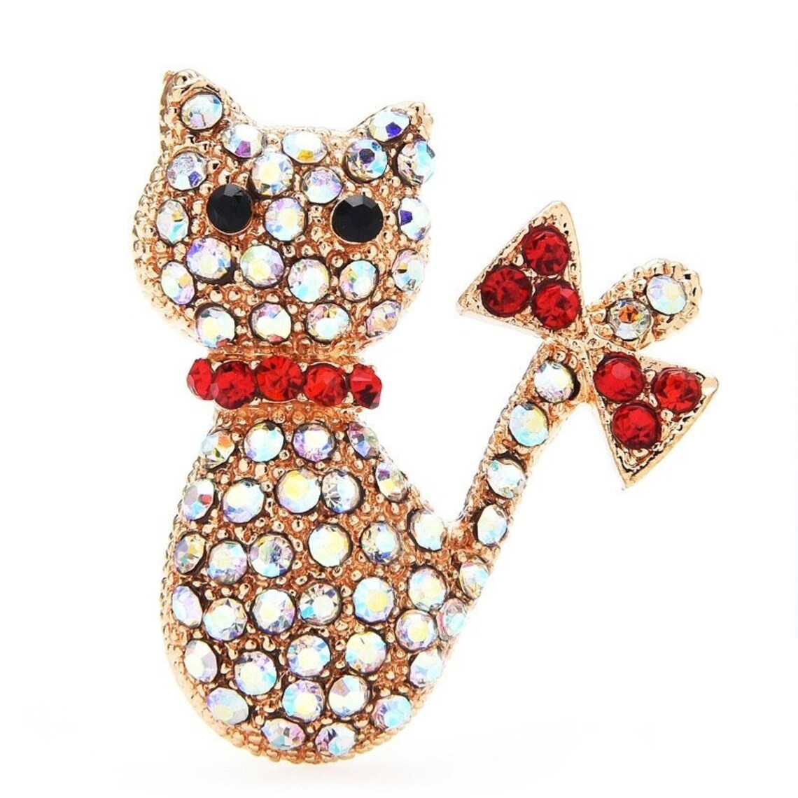 Lovely Rhinestone Cat Brooches Women Unisex 2color Bowknot Etsy