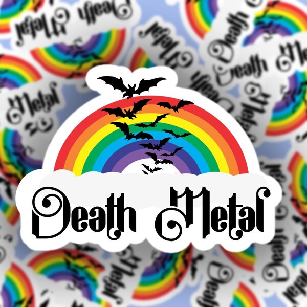 Death Metal Rainbow Laptop Sticker, Kawaii Heavy Metal Water Bottle Decal, Funny Stickers, Pastel Goth