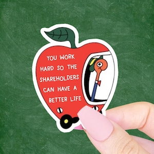 Capitalist Hellscape Sticker, You Work Hard So the Shareholders Can Have a Better Life, Anticapitalism Sticker, Nostalgic Memes