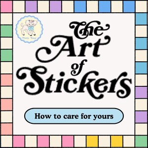 The image is a cover for a book titled "The Art of Stickers" with a colorful border and a small illustration of a cartoon character.