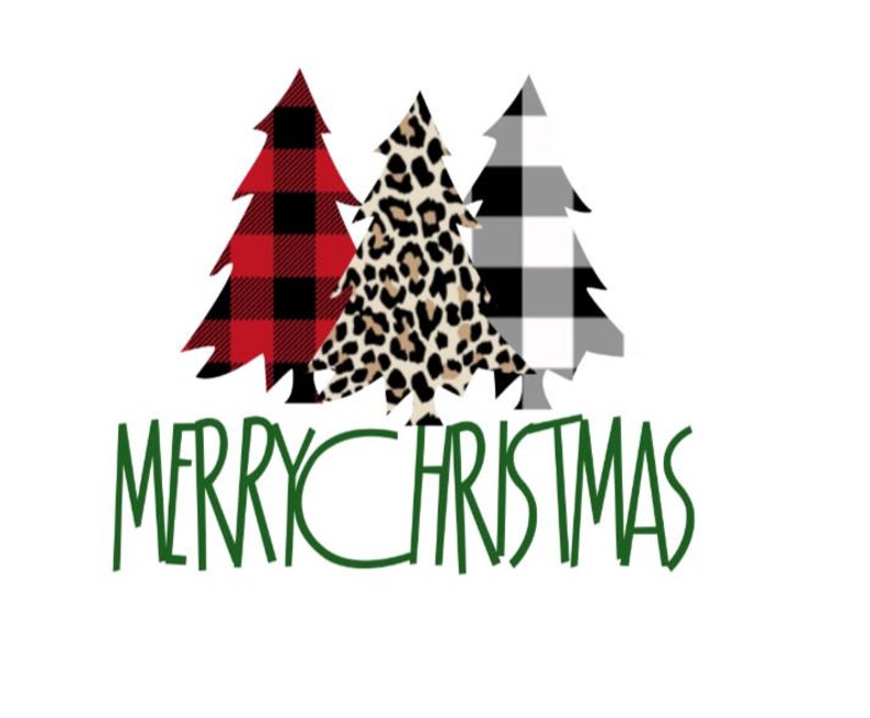 Buffalo Check and Cheetah Print Christmas Tree Vinyl Decal Signs Cups Decor Permanent Decal for Mugs Laptops Tumblers Bumper Stickers