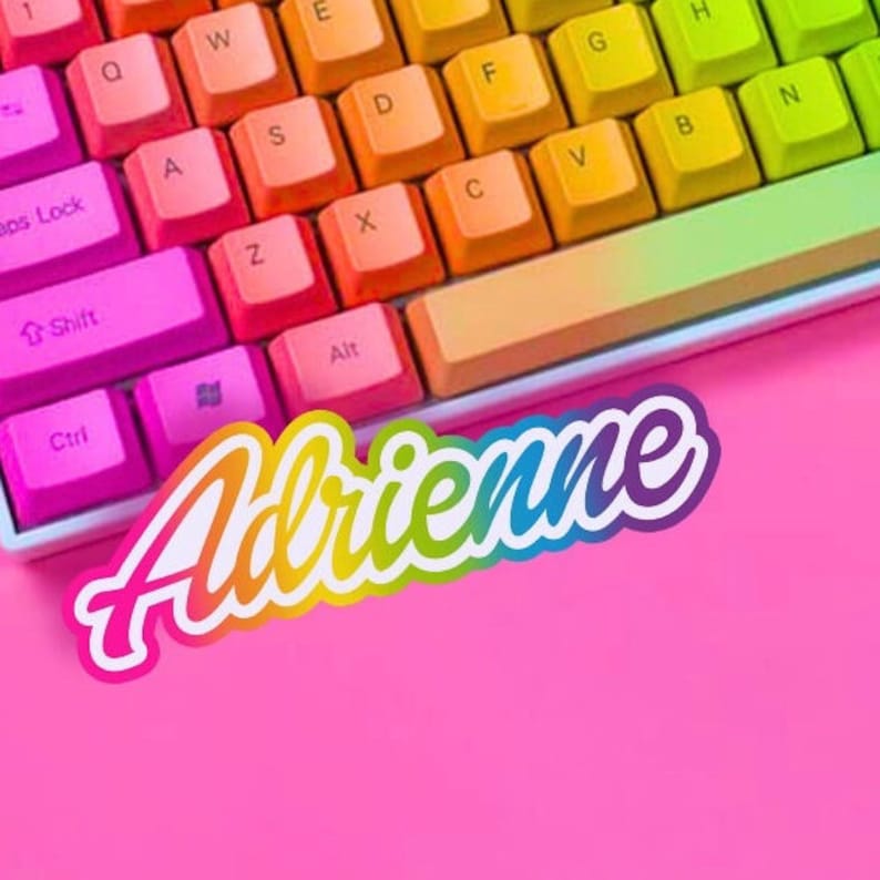Personalized 90s Rainbow Name Sticker, Galaxy Cheetah Print, Y2K Aesthetic, Neon Animal Print, Rainbow Gradient Custom Decal, Gradient image 1