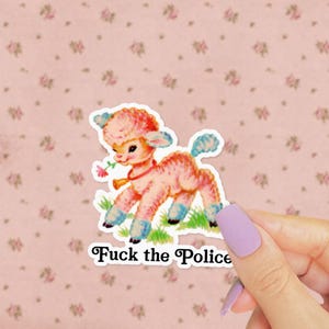 ACAB Sticker, Kitsch Fuck the Police Water Bottle Decal, Cute Retro Baby Lamb, Vintage Don’t Talk to Cops Sticker, Antifa Leftist image 3