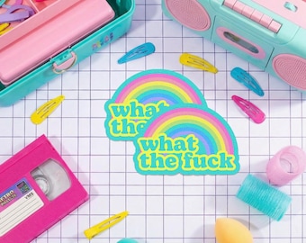WTF Sticker, Retro Neon Pastel What the F*ck, Millennial Stickers