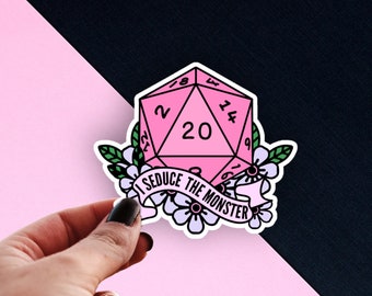 DND Nat 20 Sticker, I Seduce the Monster, Pastel Dungeons and Dragons, RPG Dice, D20, Nerdy Girl Gifts, Water Bottle Decal, Critically Cute