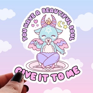 Kawaii Baphomet Sticker, Holographic Pastel Goth Water Bottle Decal, Not Today Jesus, Atheist Gifts, Cute Chibi Satan, Hail Yourself