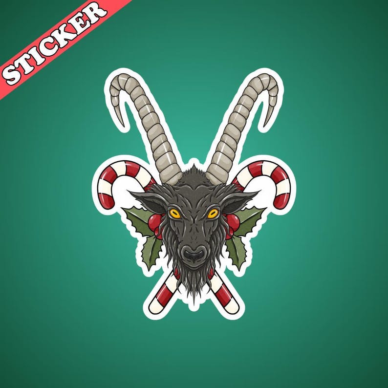 Dark Christmas Sticker, Merry Krampus Water Bottle Decal, Creepmas, Funny Hail Santa, Baphomet Ram Head, Candy Cane Pentagram, Spooky Season image 2