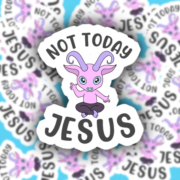 Not Today Jesus Sticker, Cute Satan Laptop Decal, Pastel Goth Decal for Water Bottle, Atheist Agnostic, Cute Baphomet, Y’all Need Satan