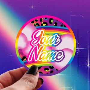 Personalized 90s Rainbow Name Sticker, Galaxy Cheetah Print, Y2K Aesthetic, Neon Animal Print, Rainbow Gradient Custom Decal