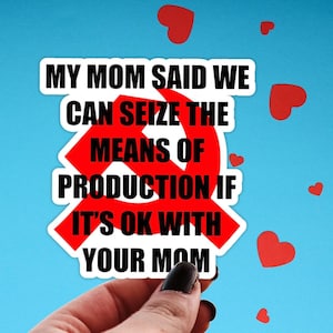 Seize the Means of Production Sticker, If it’s OK With Your Mom, Funny Communism Decal, Anti Capitalism, Karl Marx, Proletariat