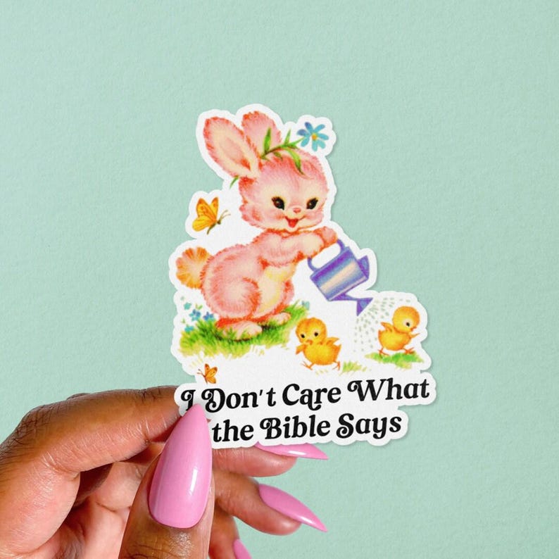 I Dont Care What the Bible Says Sticker, Cute Kitsch Animal, Not in Your Little Book Club, Anti religion, Atheist Sticker, Retro Pride LGBTQ Bild 5
