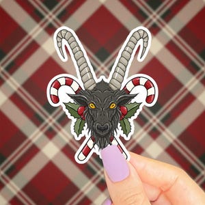 Dark Christmas Sticker, Merry Krampus Water Bottle Decal, Creepmas, Funny Hail Santa, Baphomet Ram Head, Candy Cane Pentagram, Spooky Season image 1