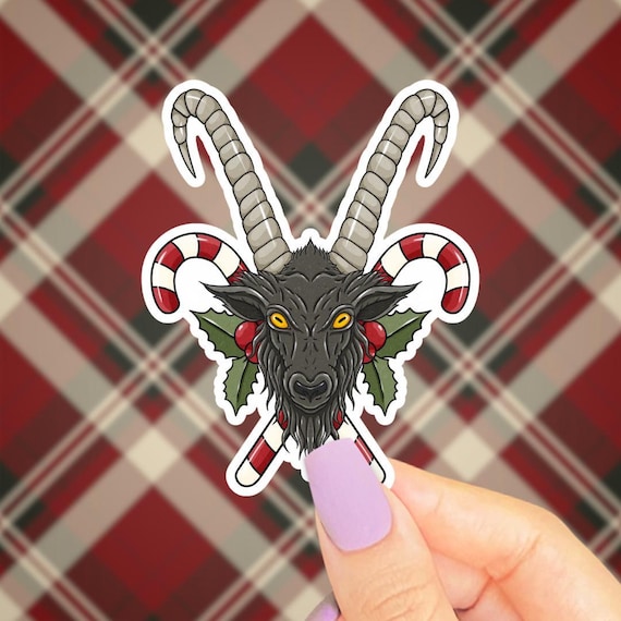 Dark Christmas Sticker, Merry Krampus Water Bottle Decal, Creepmas, Funny Hail Santa, Baphomet Ram Head, Candy Cane Pentagram, Spooky Season