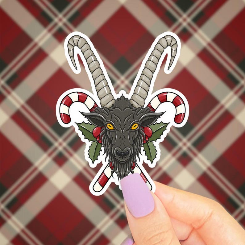 Dark Christmas Sticker, Merry Krampus Water Bottle Decal, Creepmas, Funny Hail Santa, Baphomet Ram Head, Candy Cane Pentagram, Spooky Season image 1